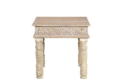 24" White Distressed Solid Wood Square End Table