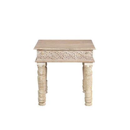 24" White Distressed Solid Wood Square End Table