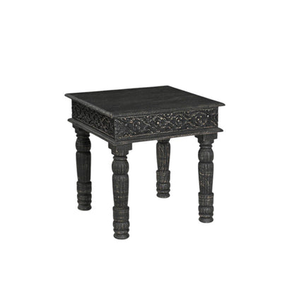 24" Black Distressed Solid Wood Square End Table