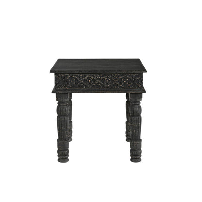 24" Black Distressed Solid Wood Square End Table
