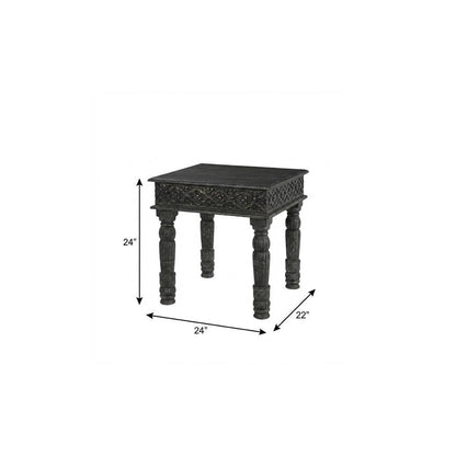 24" Black Distressed Solid Wood Square End Table