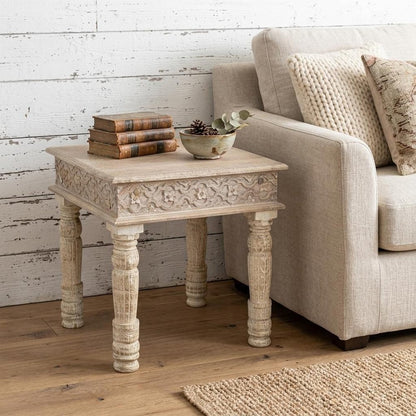24" Natural Distressed Solid Wood Square End Table