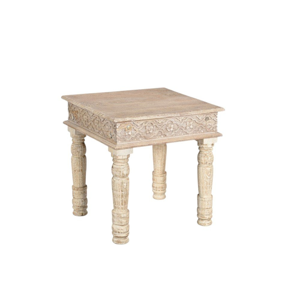 24" Natural Distressed Solid Wood Square End Table