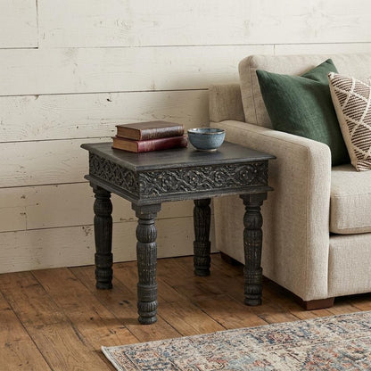 24" Black Distressed Solid Wood End Table