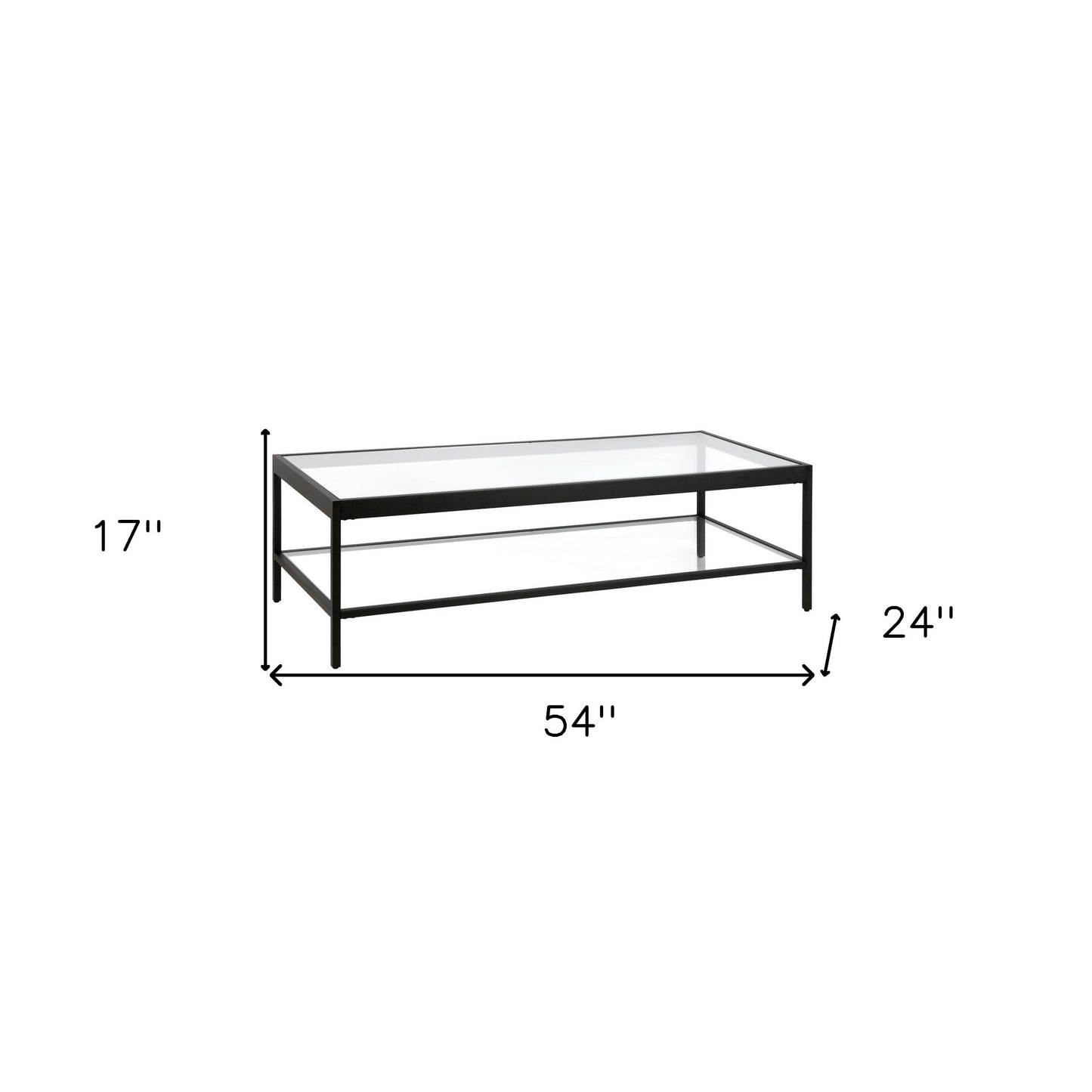 54" Clear And Black Glass And Steel Coffee Table With Shelf