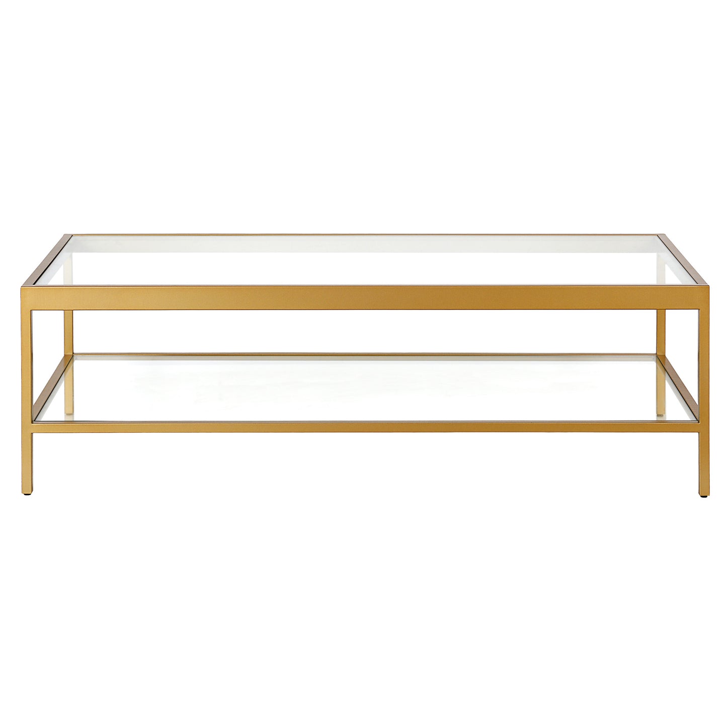 54" Clear And Gold Glass And Steel Coffee Table With Shelf