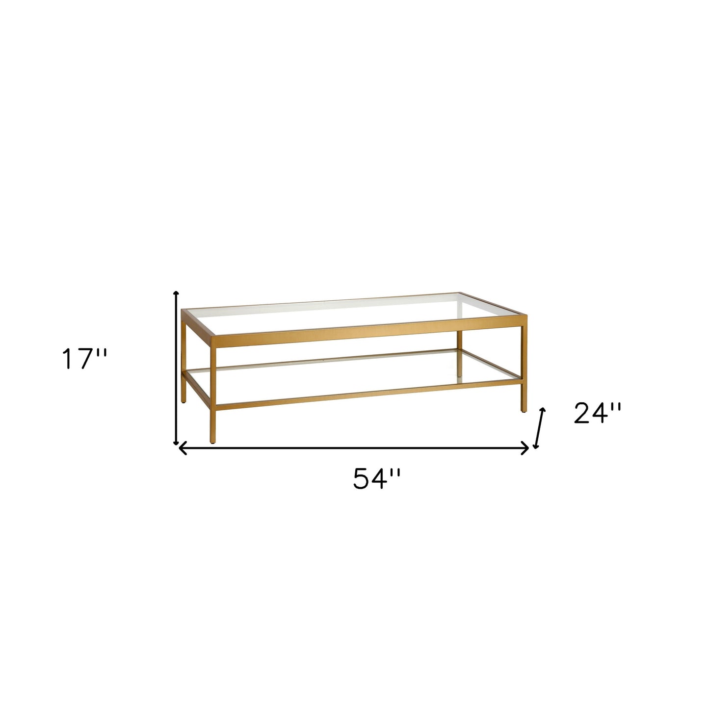 54" Clear And Gold Glass And Steel Coffee Table With Shelf