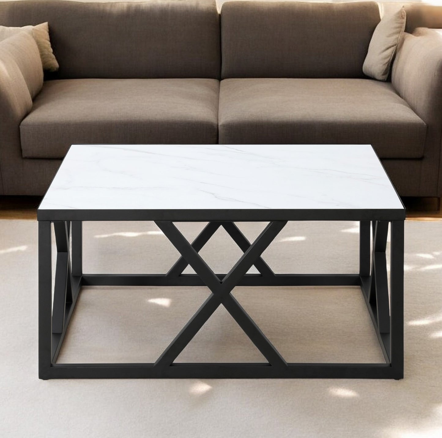 35" White And Black Steel Square Coffee Table