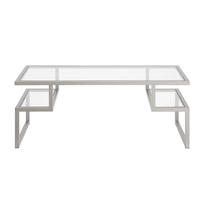 45" Silver Glass And Steel Coffee Table With Two Shelves