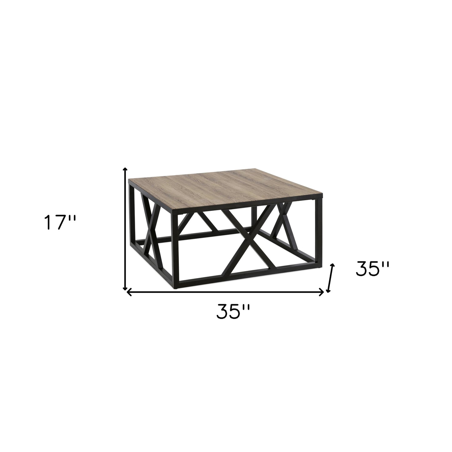 35" Black Steel Square Coffee Table