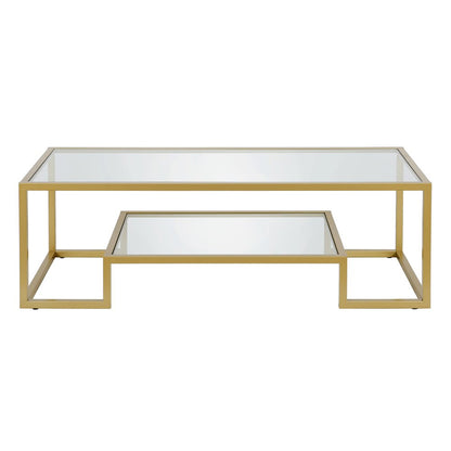 54" Clear And Gold Glass And Steel Coffee Table With Shelf