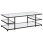 54" Black Glass And Steel Coffee Table With Three Shelves