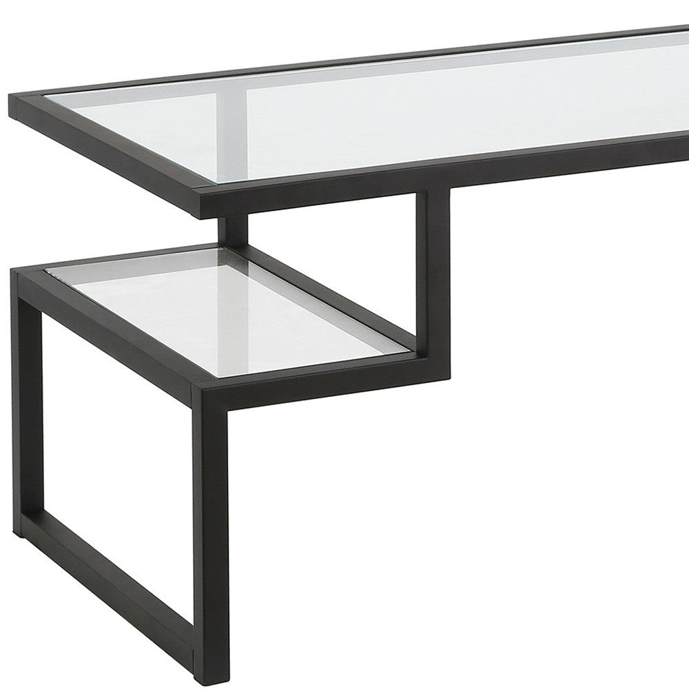 45" Black Glass And Steel Coffee Table With Two Shelves