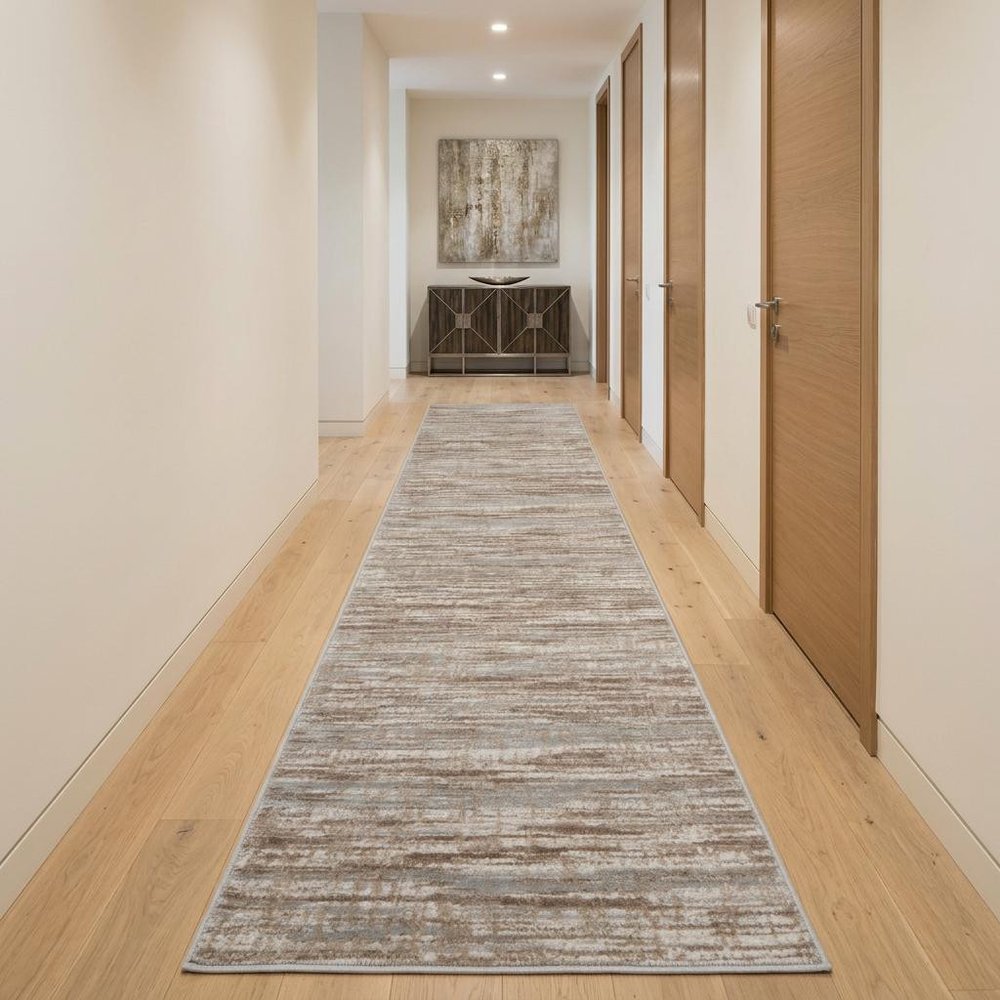 12' Brown Abstract Power Loom Runner Rug