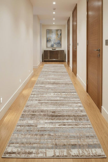 18' Brown Abstract Power Loom Runner Rug