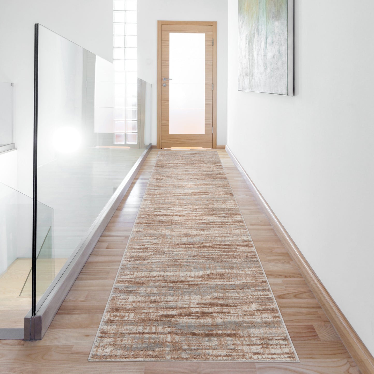 20' Brown Abstract Power Loom Runner Rug