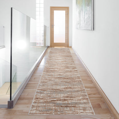 20' Brown Abstract Power Loom Runner Rug