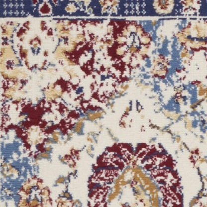 4' X 6' Navy Blue Damask Power Loom Distressed Area Rug