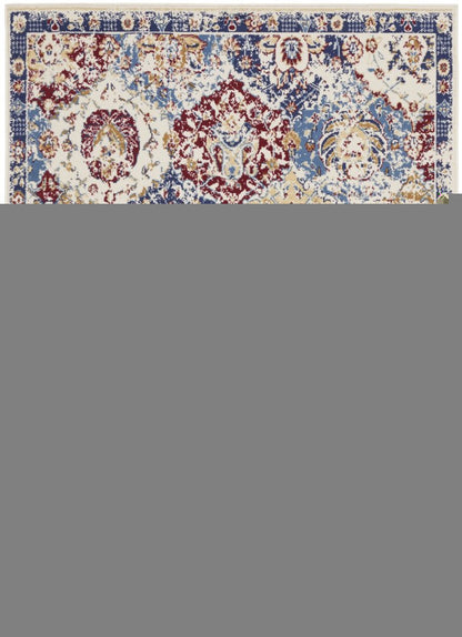 4' X 6' Navy Blue Damask Power Loom Distressed Area Rug