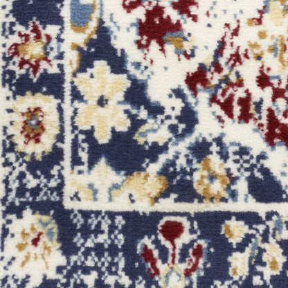 8' Navy Blue Round Damask Power Loom Distressed Area Rug