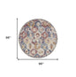8' Navy Blue Round Damask Power Loom Distressed Area Rug