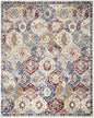 6' X 9' Navy Blue Damask Power Loom Distressed Area Rug