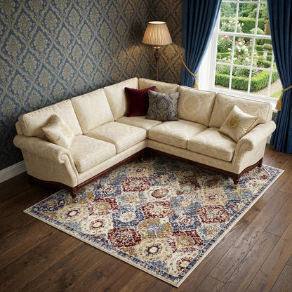 6' X 9' Navy Blue Damask Power Loom Distressed Area Rug