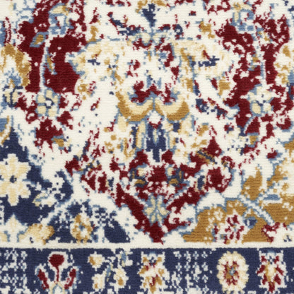 8' Navy Blue Damask Power Loom Distressed Runner Rug