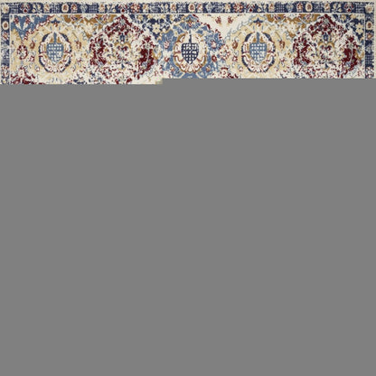 8' X 10' Navy Blue Damask Power Loom Distressed Area Rug