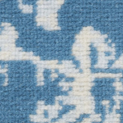 7' Blue Damask Power Loom Runner Rug