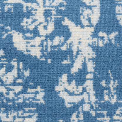 7' Blue Damask Power Loom Runner Rug