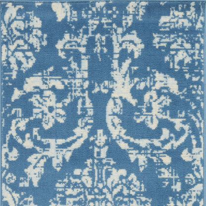 2' X 4' Blue Damask Power Loom Area Rug