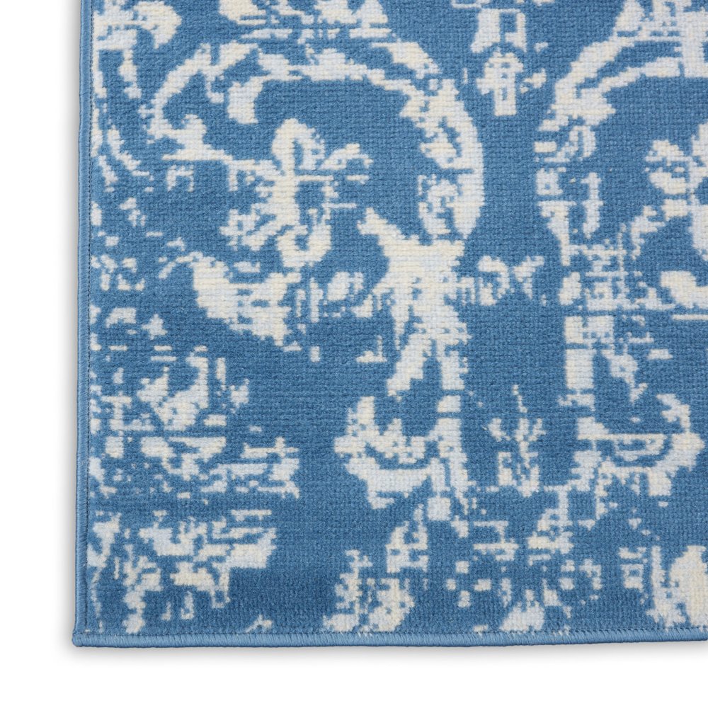 2' X 4' Blue Damask Power Loom Area Rug