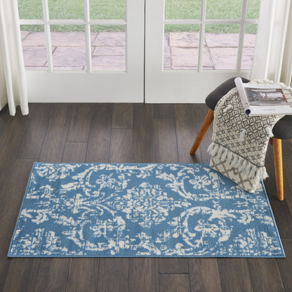 2' X 4' Blue Damask Power Loom Area Rug