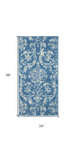 2' X 4' Blue Damask Power Loom Area Rug