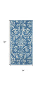 2' X 4' Blue Damask Power Loom Area Rug