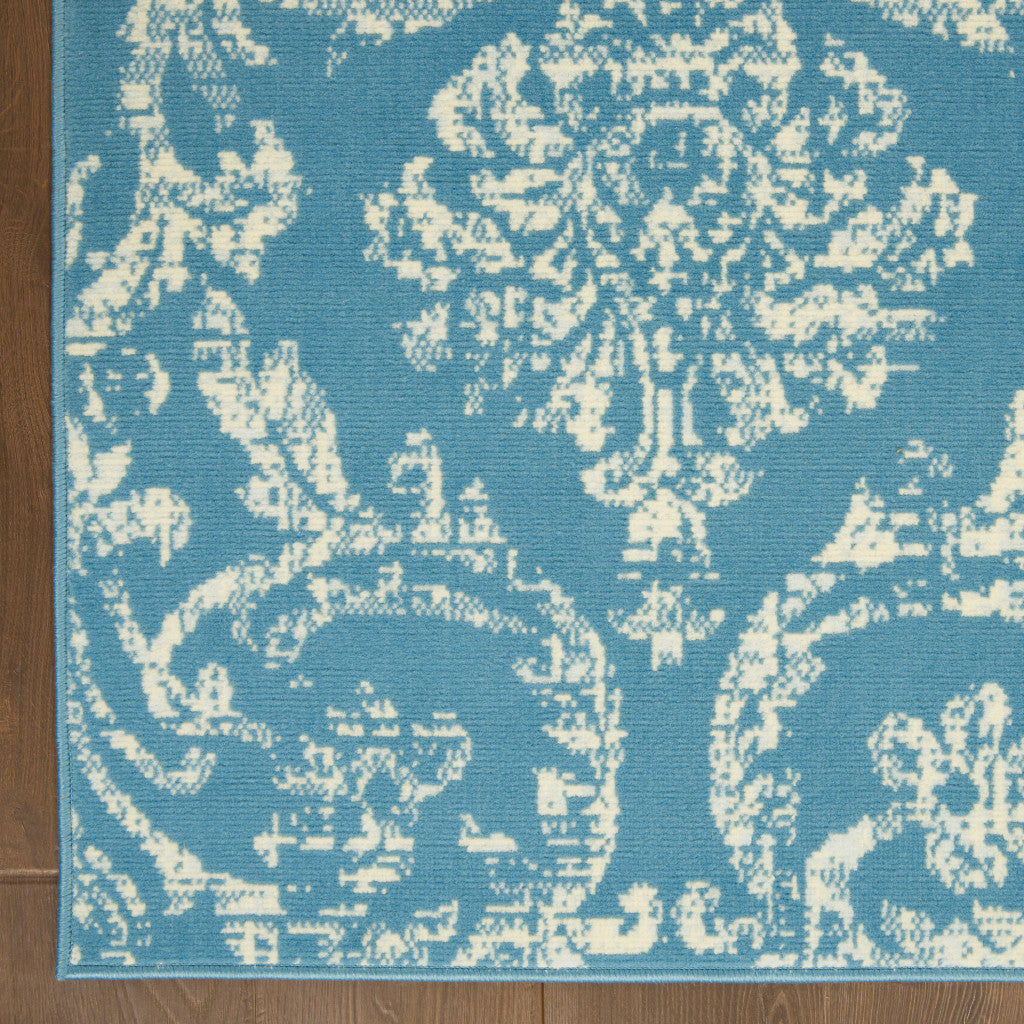 5' X 7' Blue Damask Power Loom Area Rug