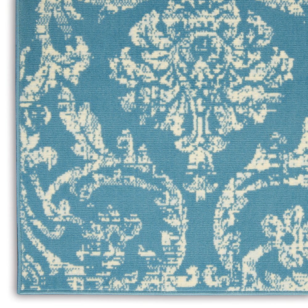 5' X 7' Blue Damask Power Loom Area Rug
