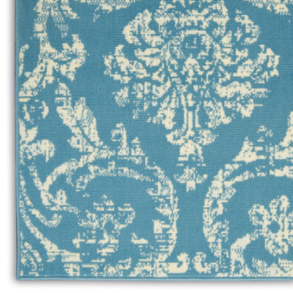 5' X 7' Blue Damask Power Loom Area Rug