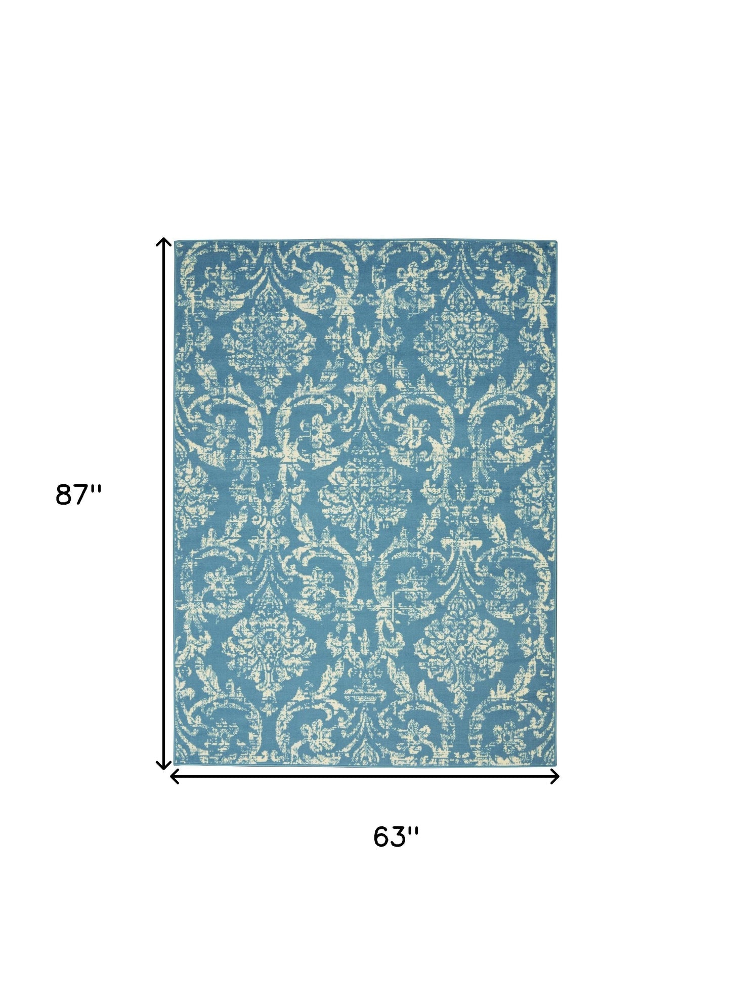 5' X 7' Blue Damask Power Loom Area Rug