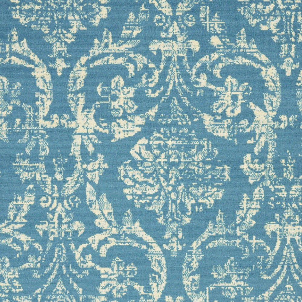 6' X 9' Blue Damask Power Loom Area Rug