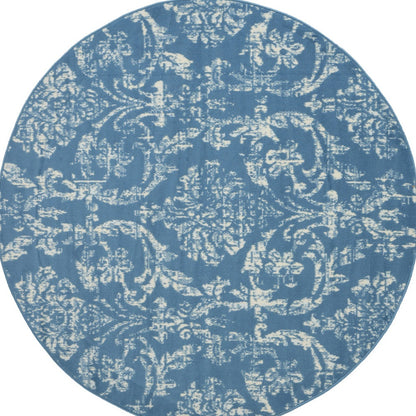 5' Blue Round Damask Power Loom Area Rug