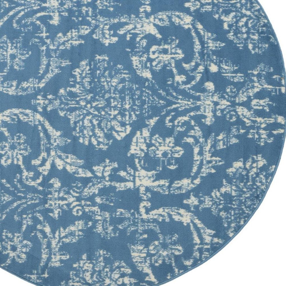 5' Blue Round Damask Power Loom Area Rug