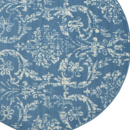 5' Blue Round Damask Power Loom Area Rug