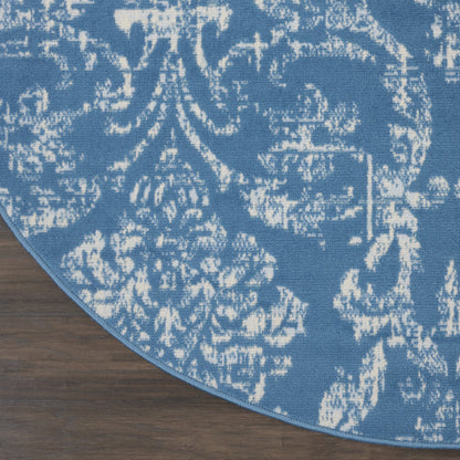 5' Blue Round Damask Power Loom Area Rug