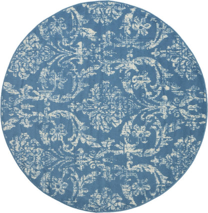 5' Blue Round Damask Power Loom Area Rug