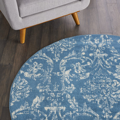 5' Blue Round Damask Power Loom Area Rug