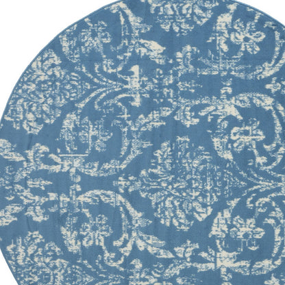 5' Blue Round Damask Power Loom Area Rug