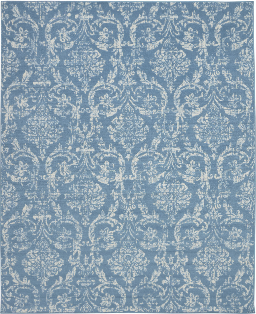 8' X 10' Blue Damask Power Loom Area Rug