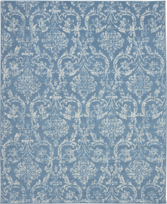 8' X 10' Blue Damask Power Loom Area Rug